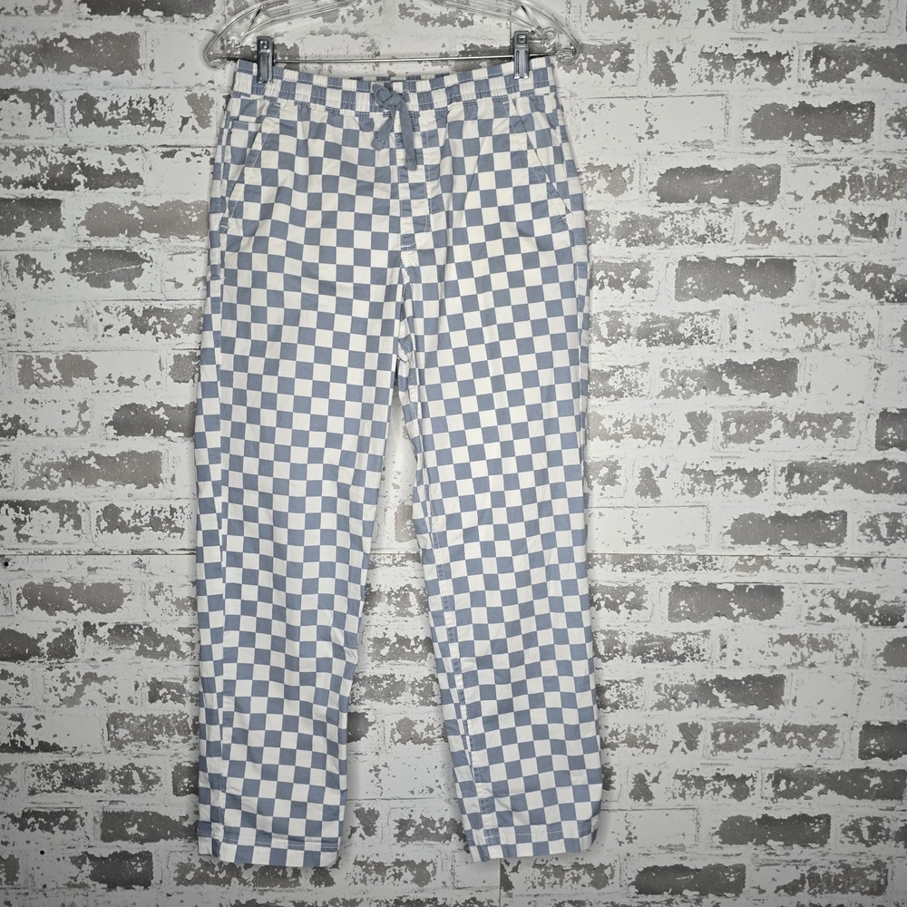 Vans Pants Womens XS Blue White Checkerboard Range Elastic Waist Pull-On Relaxed